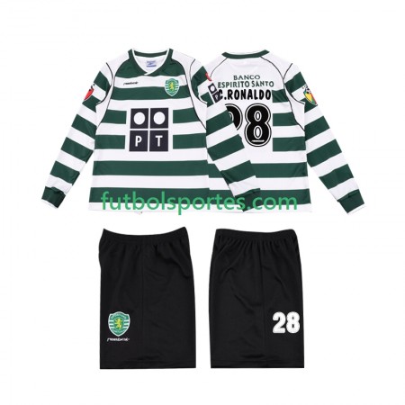 Camiseta Sporting CP Cristiano Ronaldo 28 2001 2003 Retro Niño Primera Equipación Manga Larga